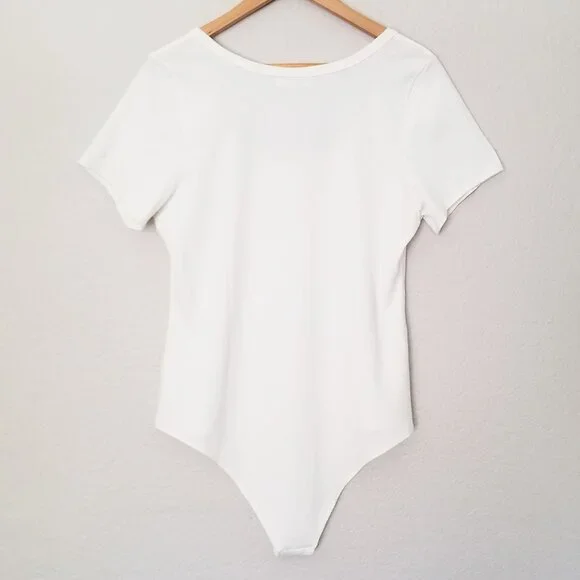 Reformation Rawson Ribbed Bodysuit White Plus Size 3X Short Sleeves Classic $78 - Picture 5 of 16